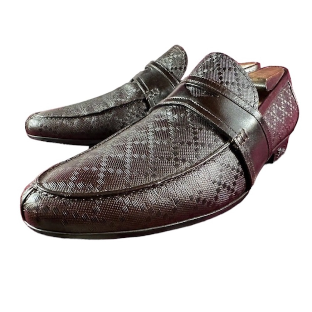 Authentic Gucci Brown Leather Diamante Penny Loafers Size 10.5